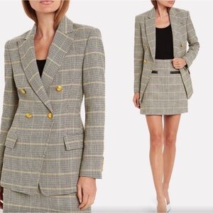 ALC Sedgwick Green Yellow Plaid Gold Double Breasted Blazer Preppy Fall Tailored
